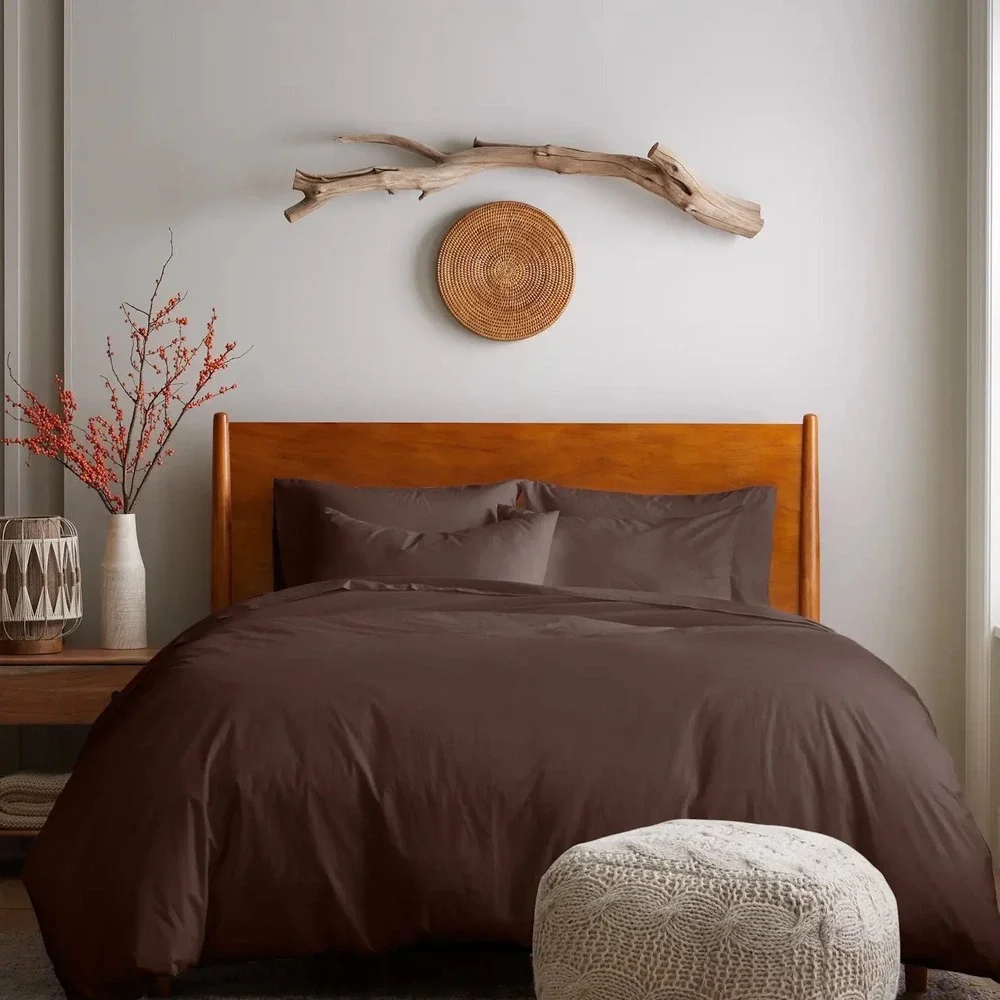 Quince Brushed Organic Cotton Duvet Cover Set Espresso Brown Full Queen Size NEW